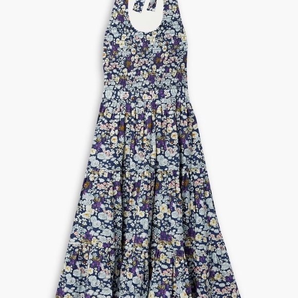 LES RÊVERIES  Halter Midi Dress "Floral Fields' Smocked Bodice 100% Cotton - Picture 3 of 14